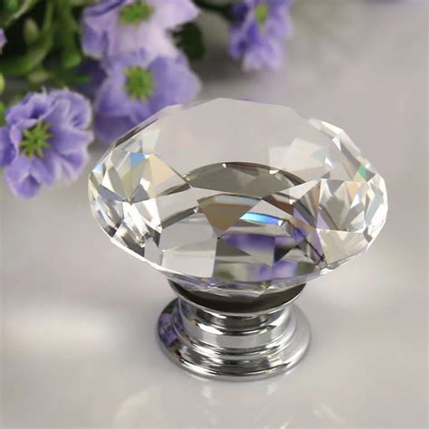 1pcs 30mm Diamond Crystal Glass Alloy Door Drawer Manual Handle Bar