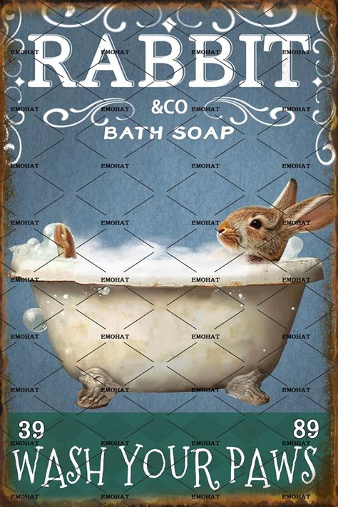 Amazon EMOHAT Vintage Funny Signs Bunny Bathroom Decor Tin Sign