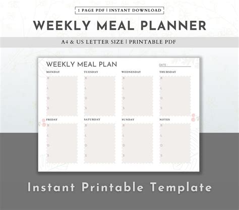 Printable Weekly Meal Planner Landscape Meal Prep Planner Etsy