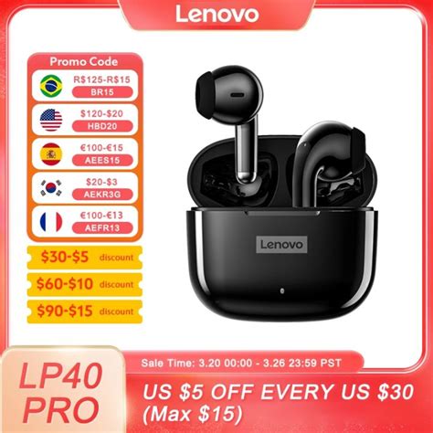 【a Pretty】 Original Lenovo Lp40 Pro Tws Earphones Wireless Bluetooth 51 Sport Noise Reduction