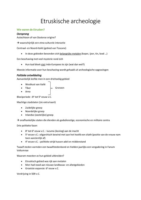 Etruskische Archeologie Samenvatting Inleiding Tot De Griekse En
