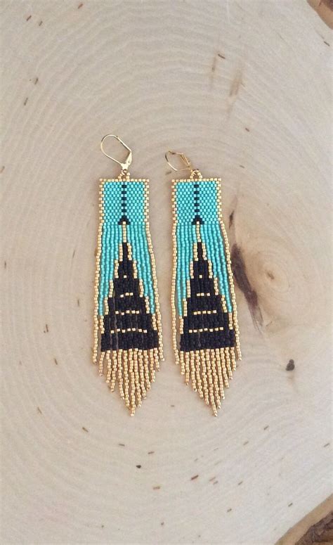 Beaded Fringe Earrings Aqua Blue Earring Western Boho Fashion Art