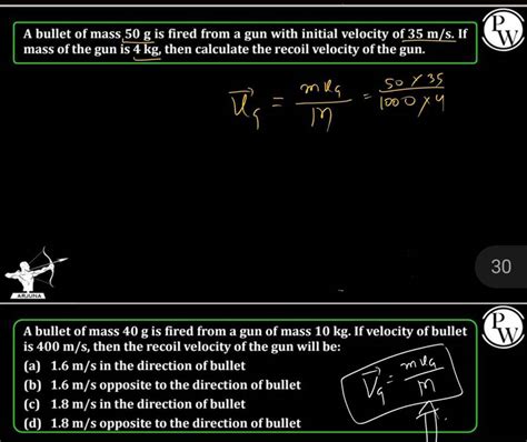 A Bullet Of Mass G Is Fired From A Gun With Initial Velocity Of M S