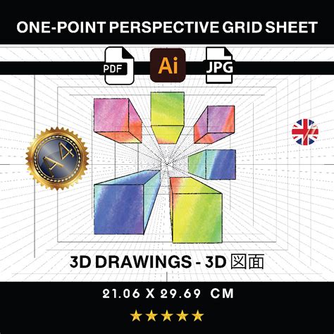 One-point perspective grid sheet, perspective template. | Made By Teachers