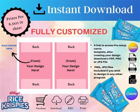 Rice Krispies Treat Label Template Rice Krispies Template Etsy