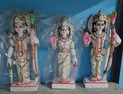 Multicolor Painted 15inch Marble Ram Darbar Statue For Worship At Best