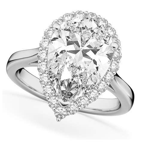 Pear Shaped Halo Diamond Engagement Ring 14k White Gold 469ct Ad4266