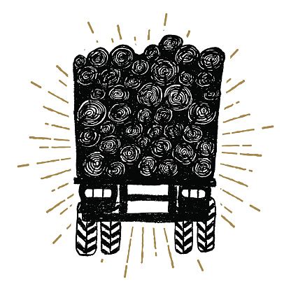 Hand Drawn Icon With A Textured Log Truck Vector Illustration Stock ...