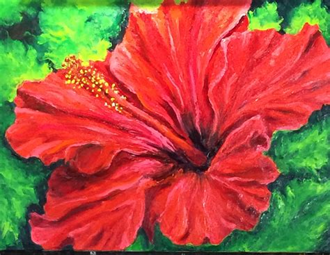 Red Hibiscus Oil Painting By Cindy Pinnock | absolutearts.com