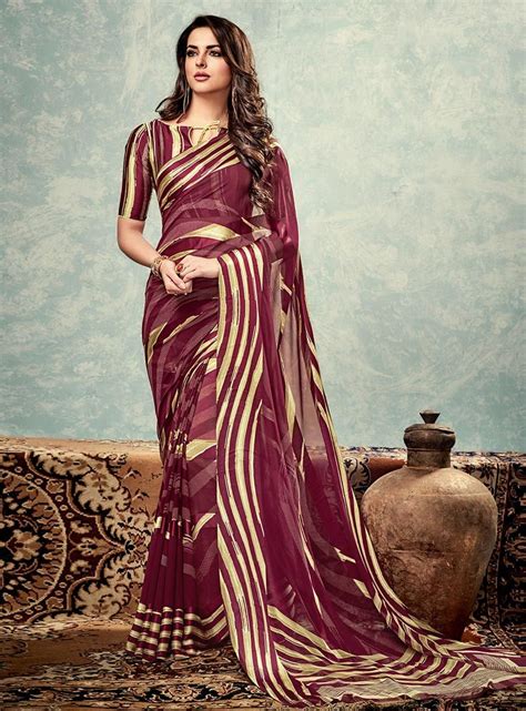 Wine Satin Casual Wear Saree 89893 With Images Casual Saree Saree