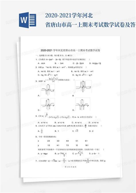 2020 2021学年河北省唐山市高一上期末考试数学试卷及答案解析word模板下载编号qakzebbw熊猫办公