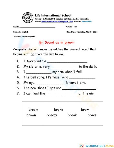 Consonant Blend Br Words Worksheet