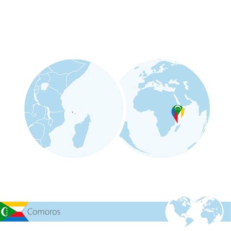 Premium Vector Comoros On World Globe With Flag And Regional Map Of