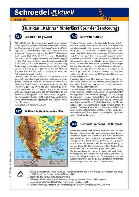Hurrikan Katrina hinterlässt Spur der Zerstörung ein Arbeitsblatt