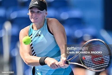 Ashlyn Krueger of the US hits a return against Anhelina Kalinina of... News Photo - Getty Images