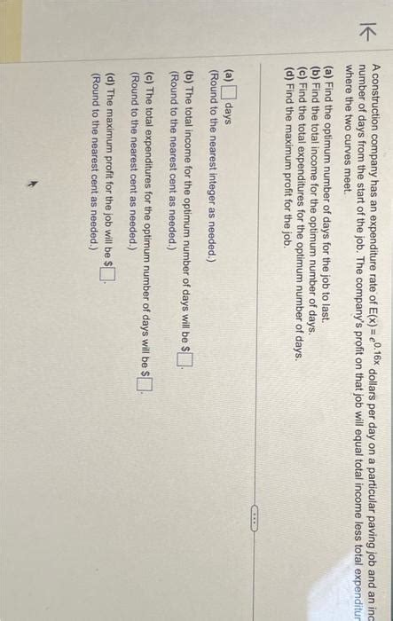 Solved A Construction Company Has An Expenditure Rate Of Chegg