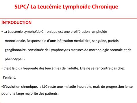 SLPC La Leucémie Lymphoïde Chronique ppt télécharger