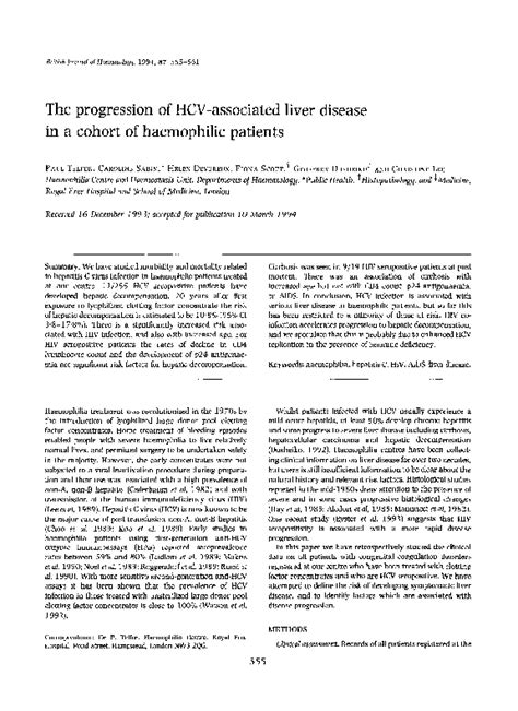 Pdf The Progression Of Hcv Associated Liver Disease In A Cohort Of Haemophilic Patients Paul