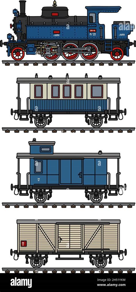 El Dibujo A Mano Vectorizado De Un Tren De Vapor Azul Vintage Imagen