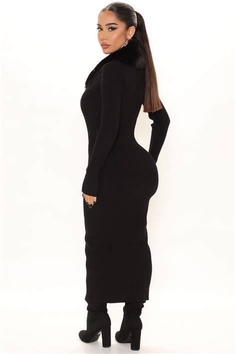 Dont Be Faux Real Sweater Midi Dress Black Fashion Nova Dresses