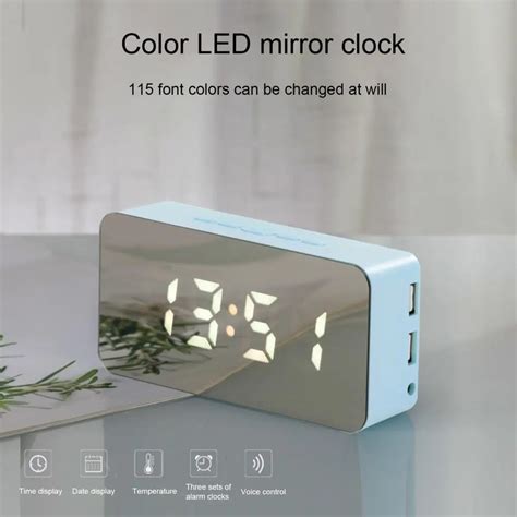 Alarm Clock Mirror Surface Multi Functional With 2 Usb Interfaces