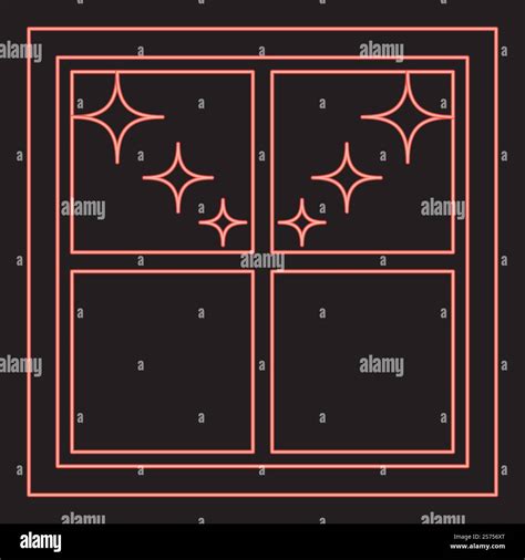 Neon Window Overlooking The Night Stars Red Color Vector Illustration