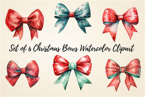 Christmas Bows Watercolor Clipart Graphic By Pcudesigns Creative Fabrica