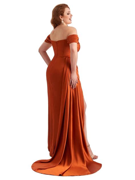 Sexy Off Shoulder Side Slit Mermaid Soft Satin Long Plus Size