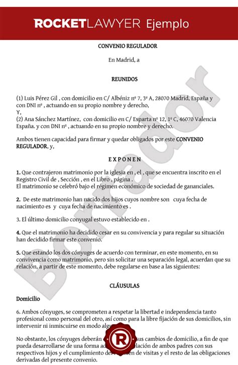 Modelo De Convenio Regulador Separación Matrimonial Y Divorcio