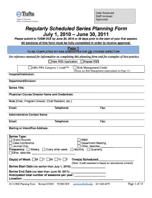 Fillable Online Tufts Regularly Scheduled Series Planning Form July