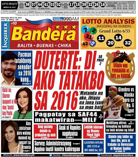 Bandera Just Released Inquirer Bandera Ang Tabloid Na Hitik Sa