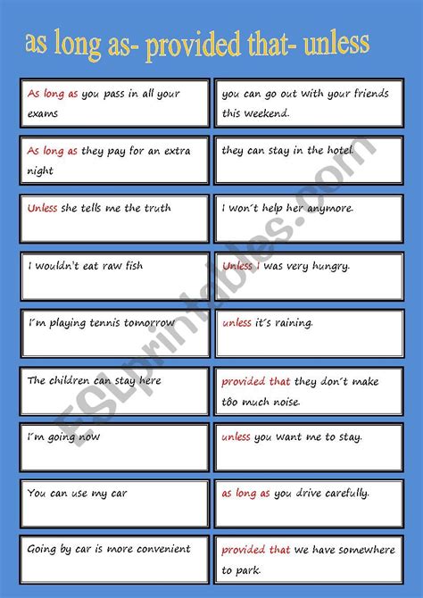 As long as -Unless Matching Cards - ESL worksheet by Maria Augusta