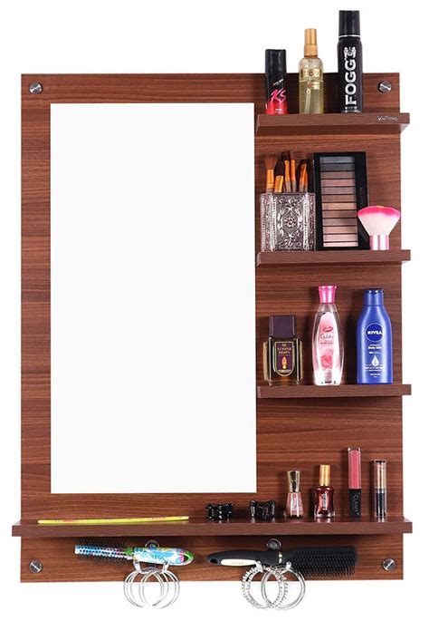 Madhuran Engineered Wood Dressing Table Mirror With Shelf Classic Walnut Home