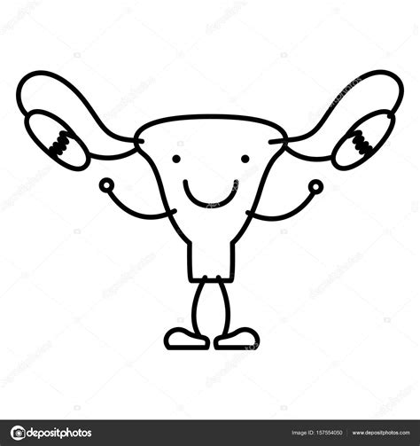 Hand Drawing Contour Caricature Female Reproductive System Stock Vector