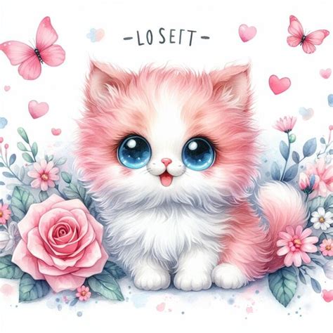 Premium Photo Watercolor Cute Fluffy Kitten