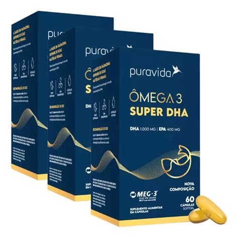 Ômega 3 Super Dha Concentrado 1000mg Kit 180 Caps Puravida Frete grátis