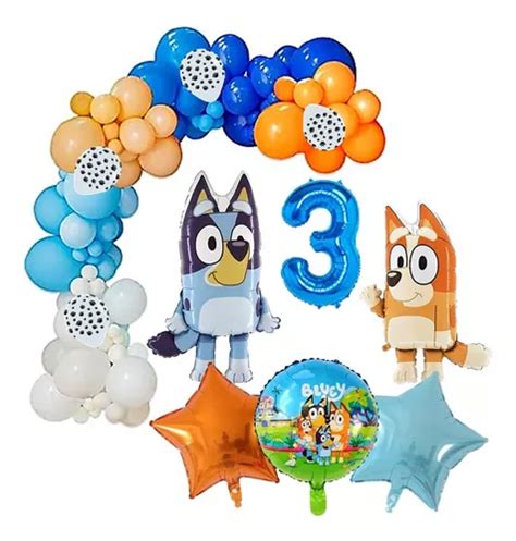 Combo Globos Decoraci N Bluey Y Bingo Numero Cm Mercadolibre