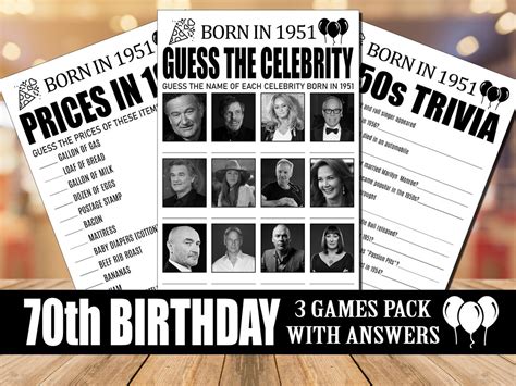 70th Birthday Party Games 70th Trivia Games 70th Birthday Etsy