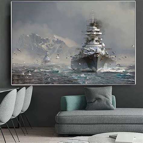 Bismarck Class Battleship Canvas Painting Posters Printed Etsy