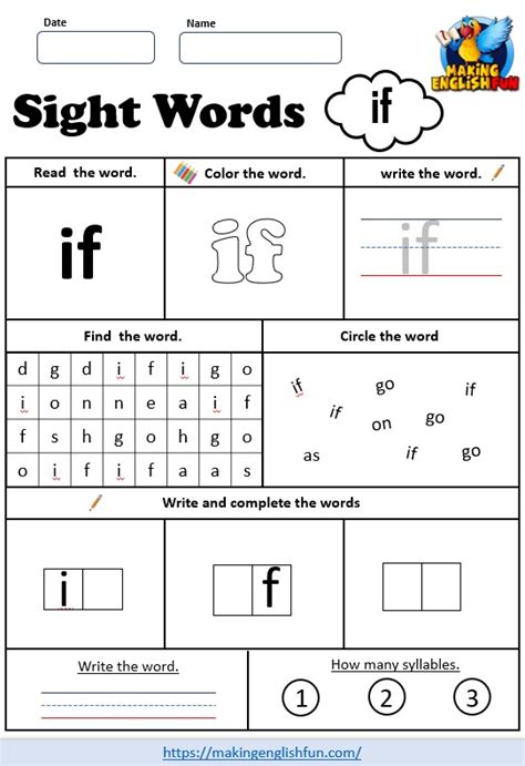 Free Printable Grade 3 Dolch Sight Word Worksheet “if”making English Fun