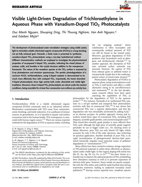 PDF Visible LightDriven Degradation Of Trichloroethylene In Aqueous