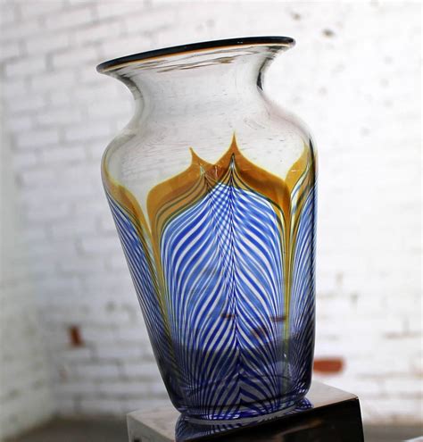 Vintage Correia Art Glass Pulled Feather Vase Cobalt Clear Metallic 1980 At 1stdibs Correia