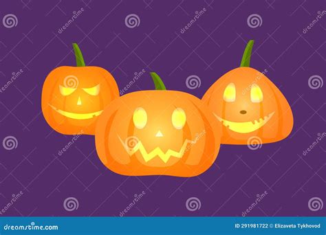 Three Scary And Funny Pumpkin Ghost Faces For Halloween Set Of Angry