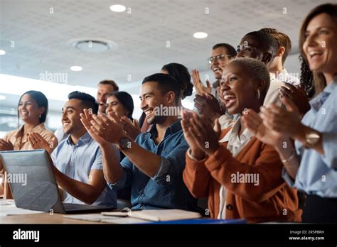 Applause Support And Success With A Business Team Clapping As An