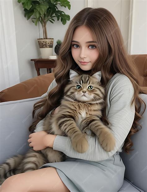 Premium Ai Image Young Woman Embracing Her Enchanting Siberian Cat