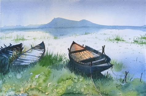 Boats Watercolor Painting On Paper Size 15 X 22 Inches R Art