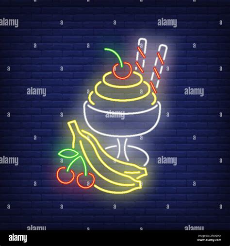 Ice Cream With Fruit Neon Sign Stock Vector Image Art Alamy