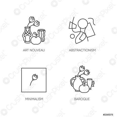 Art Movements Pixel Perfect Linear Icons Set Stock Vector 2265375