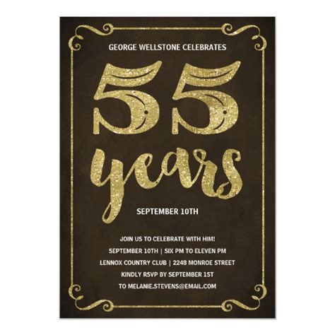 Gold Typography Faux Foil 55th Birthday Party Invitation