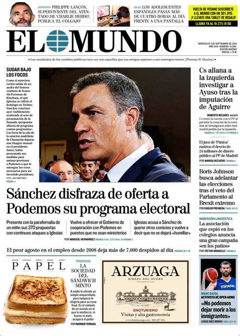 Periódico El Mundo España Periódicos De España Edición De Miércoles